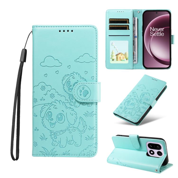 Embossed Heart Dog RFID Blocking Wallet Leather Phone Case, For OnePlus Turbo 6 / 6V 5G, For OnePlus Ace 6 / 15R, For OnePlus 15, For OnePlus Ace 5 Ultra / Nord 5 5G, For OnePlus Ace 5 Racing / Nord CE5 5G, For OnePlus 13R / Ace 5 / 5 Pro