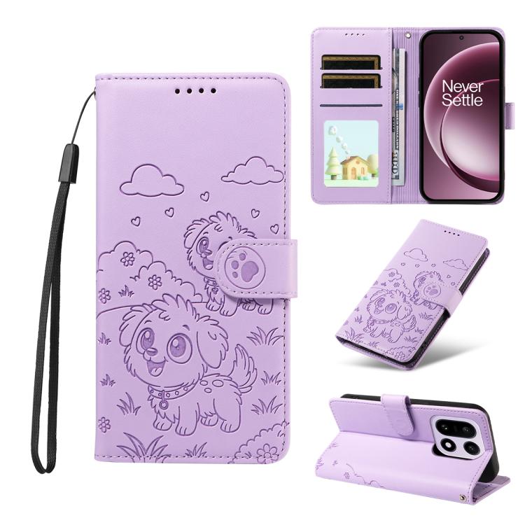 Embossed Heart Dog RFID Blocking Wallet Leather Phone Case, For OnePlus Turbo 6 / 6V 5G, For OnePlus Ace 6 / 15R, For OnePlus 15, For OnePlus Ace 5 Ultra / Nord 5 5G, For OnePlus Ace 5 Racing / Nord CE5 5G, For OnePlus 13R / Ace 5 / 5 Pro