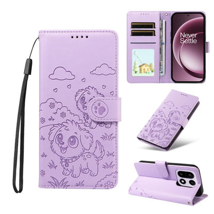 Embossed Heart Dog RFID Blocking Wallet Leather Phone Case, For OnePlus Turbo 6 / 6V 5G, For OnePlus Ace 6 / 15R, For OnePlus 15, For OnePlus Ace 5 Ultra / Nord 5 5G, For OnePlus Ace 5 Racing / Nord CE5 5G, For OnePlus 13R / Ace 5 / 5 Pro