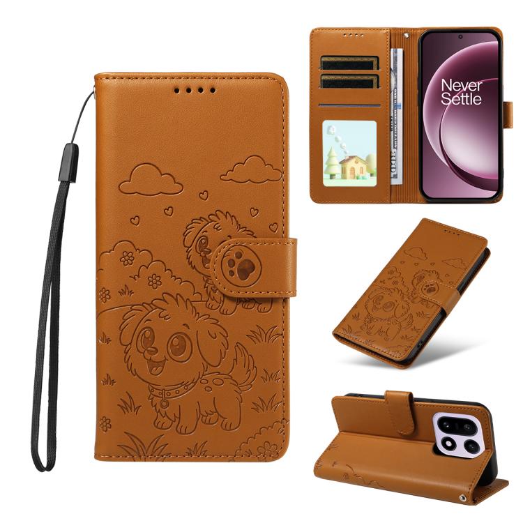 Embossed Heart Dog RFID Blocking Wallet Leather Phone Case, For OnePlus Turbo 6 / 6V 5G, For OnePlus Ace 6 / 15R, For OnePlus 15, For OnePlus Ace 5 Ultra / Nord 5 5G, For OnePlus Ace 5 Racing / Nord CE5 5G, For OnePlus 13R / Ace 5 / 5 Pro