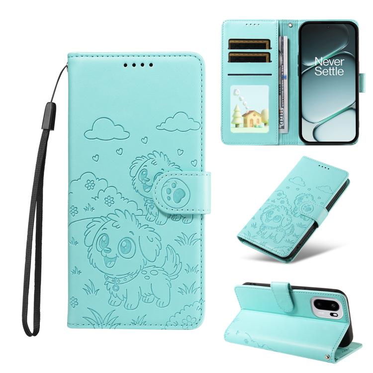Embossed Heart Dog RFID Blocking Wallet Leather Phone Case, For OnePlus Turbo 6 / 6V 5G, For OnePlus Ace 6 / 15R, For OnePlus 15, For OnePlus Ace 5 Ultra / Nord 5 5G, For OnePlus Ace 5 Racing / Nord CE5 5G, For OnePlus 13R / Ace 5 / 5 Pro