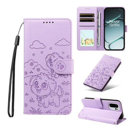 Embossed Heart Dog RFID Blocking Wallet Leather Phone Case, For OnePlus Turbo 6 / 6V 5G, For OnePlus Ace 6 / 15R, For OnePlus 15, For OnePlus Ace 5 Ultra / Nord 5 5G, For OnePlus Ace 5 Racing / Nord CE5 5G, For OnePlus 13R / Ace 5 / 5 Pro