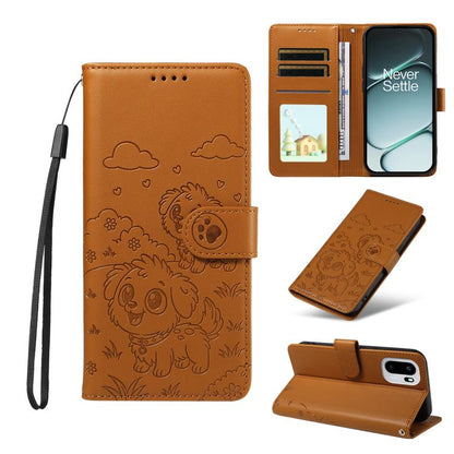 Embossed Heart Dog RFID Blocking Wallet Leather Phone Case, For OnePlus Turbo 6 / 6V 5G, For OnePlus Ace 6 / 15R, For OnePlus 15, For OnePlus Ace 5 Ultra / Nord 5 5G, For OnePlus Ace 5 Racing / Nord CE5 5G, For OnePlus 13R / Ace 5 / 5 Pro