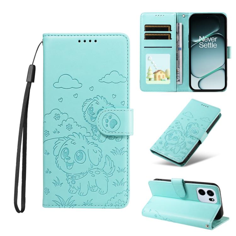 Embossed Heart Dog RFID Blocking Wallet Leather Phone Case, For OnePlus Turbo 6 / 6V 5G, For OnePlus Ace 6 / 15R, For OnePlus 15, For OnePlus Ace 5 Ultra / Nord 5 5G, For OnePlus Ace 5 Racing / Nord CE5 5G, For OnePlus 13R / Ace 5 / 5 Pro