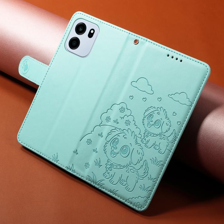 Embossed Heart Dog RFID Blocking Wallet Leather Phone Case, For OnePlus Turbo 6 / 6V 5G, For OnePlus Ace 6 / 15R, For OnePlus 15, For OnePlus Ace 5 Ultra / Nord 5 5G, For OnePlus Ace 5 Racing / Nord CE5 5G, For OnePlus 13R / Ace 5 / 5 Pro