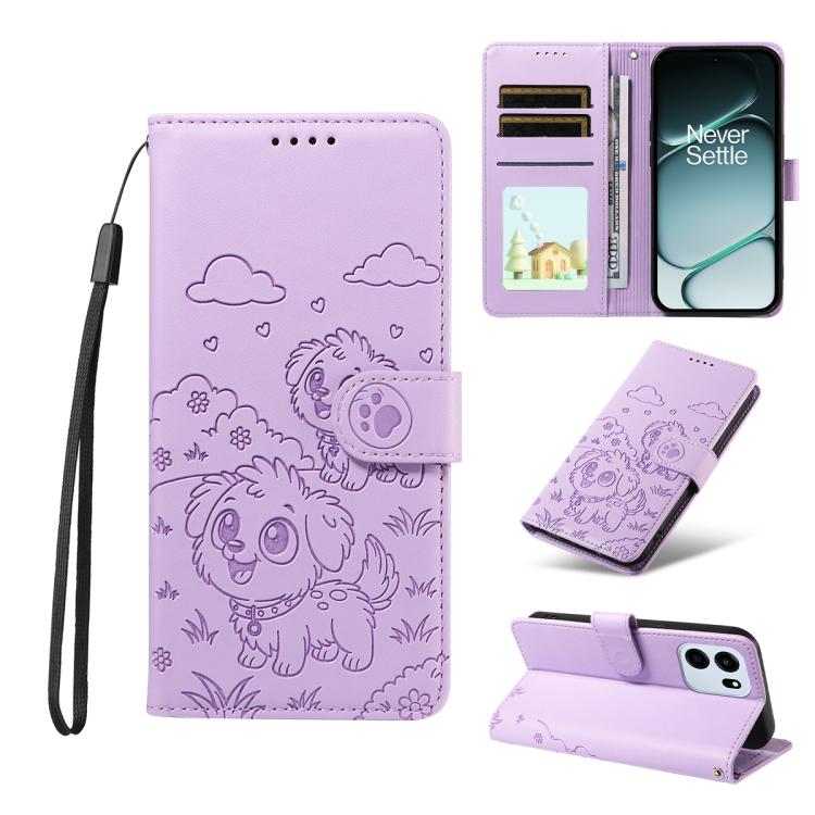 Embossed Heart Dog RFID Blocking Wallet Leather Phone Case, For OnePlus Turbo 6 / 6V 5G, For OnePlus Ace 6 / 15R, For OnePlus 15, For OnePlus Ace 5 Ultra / Nord 5 5G, For OnePlus Ace 5 Racing / Nord CE5 5G, For OnePlus 13R / Ace 5 / 5 Pro