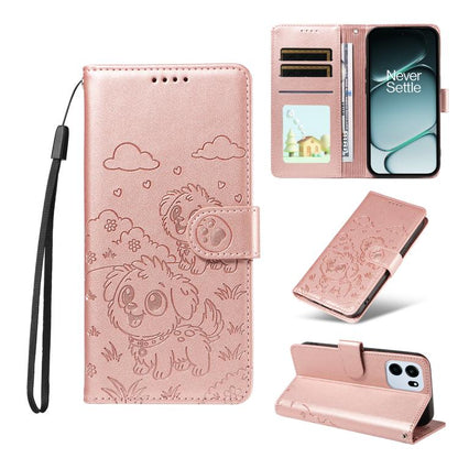 Embossed Heart Dog RFID Blocking Wallet Leather Phone Case, For OnePlus Turbo 6 / 6V 5G, For OnePlus Ace 6 / 15R, For OnePlus 15, For OnePlus Ace 5 Ultra / Nord 5 5G, For OnePlus Ace 5 Racing / Nord CE5 5G, For OnePlus 13R / Ace 5 / 5 Pro
