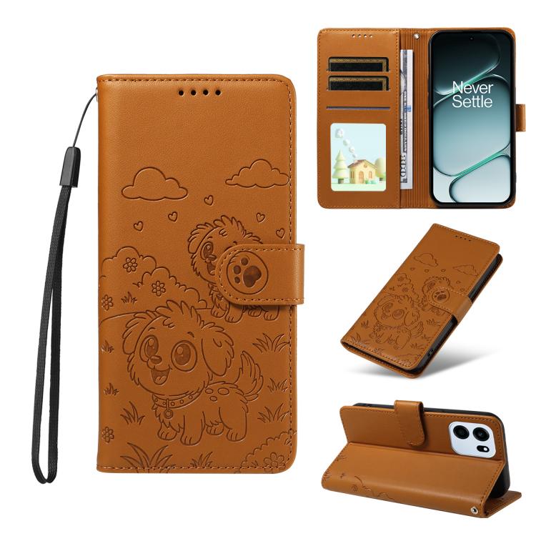 Embossed Heart Dog RFID Blocking Wallet Leather Phone Case, For OnePlus Turbo 6 / 6V 5G, For OnePlus Ace 6 / 15R, For OnePlus 15, For OnePlus Ace 5 Ultra / Nord 5 5G, For OnePlus Ace 5 Racing / Nord CE5 5G, For OnePlus 13R / Ace 5 / 5 Pro