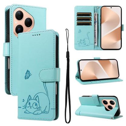 Adorable Cat Embossed Pattern Flip Leather Phone Case, For Huawei Pura 90 Pro Max 5G, For Huawei Pura 90 Pro 5G, For Huawei Pura 90 5G, For Huawei Nova 14 / Nova 14 Lite, For Huawei Pura 80 Ultra 5G, For Huawei Pura 80 Pro 5G, For Huawei Pura 80 5G
