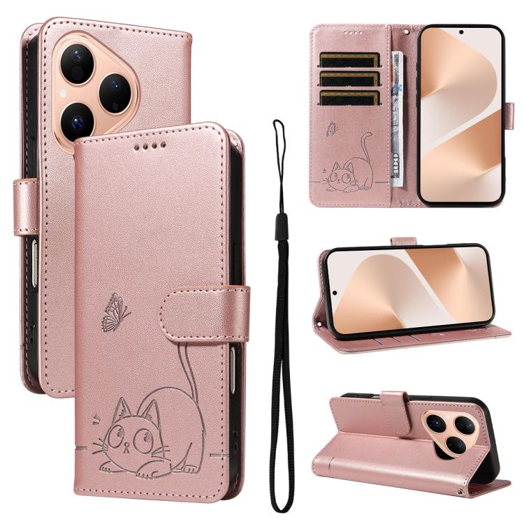 Adorable Cat Embossed Pattern Flip Leather Phone Case, For Huawei Pura 90 Pro Max 5G, For Huawei Pura 90 Pro 5G, For Huawei Pura 90 5G, For Huawei Nova 14 / Nova 14 Lite, For Huawei Pura 80 Ultra 5G, For Huawei Pura 80 Pro 5G, For Huawei Pura 80 5G