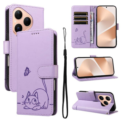 Adorable Cat Embossed Pattern Flip Leather Phone Case, For Huawei Pura 90 Pro Max 5G, For Huawei Pura 90 Pro 5G, For Huawei Pura 90 5G, For Huawei Nova 14 / Nova 14 Lite, For Huawei Pura 80 Ultra 5G, For Huawei Pura 80 Pro 5G, For Huawei Pura 80 5G