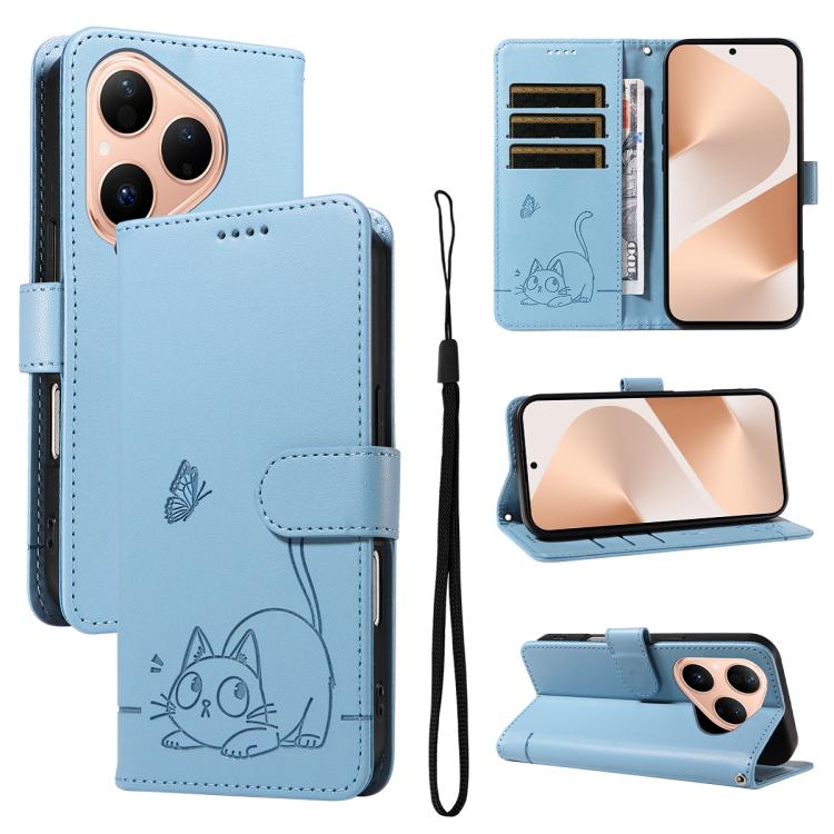 Adorable Cat Embossed Pattern Flip Leather Phone Case, For Huawei Pura 90 Pro Max 5G, For Huawei Pura 90 Pro 5G, For Huawei Pura 90 5G, For Huawei Nova 14 / Nova 14 Lite, For Huawei Pura 80 Ultra 5G, For Huawei Pura 80 Pro 5G, For Huawei Pura 80 5G