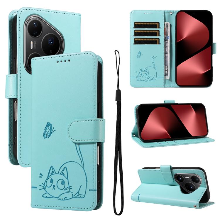 Adorable Cat Embossed Pattern Flip Leather Phone Case, For Huawei Pura 90 Pro Max 5G, For Huawei Pura 90 Pro 5G, For Huawei Pura 90 5G, For Huawei Nova 14 / Nova 14 Lite, For Huawei Pura 80 Ultra 5G, For Huawei Pura 80 Pro 5G, For Huawei Pura 80 5G