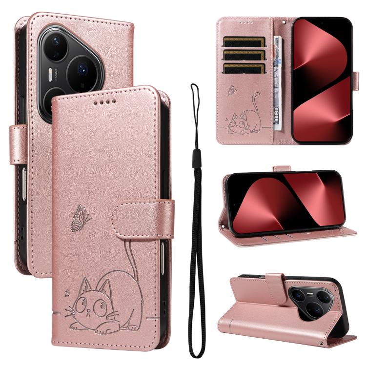 Adorable Cat Embossed Pattern Flip Leather Phone Case, For Huawei Pura 90 Pro Max 5G, For Huawei Pura 90 Pro 5G, For Huawei Pura 90 5G, For Huawei Nova 14 / Nova 14 Lite, For Huawei Pura 80 Ultra 5G, For Huawei Pura 80 Pro 5G, For Huawei Pura 80 5G
