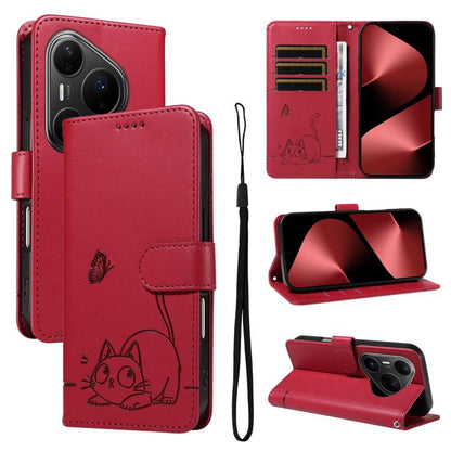 Adorable Cat Embossed Pattern Flip Leather Phone Case, For Huawei Pura 90 Pro Max 5G, For Huawei Pura 90 Pro 5G, For Huawei Pura 90 5G, For Huawei Nova 14 / Nova 14 Lite, For Huawei Pura 80 Ultra 5G, For Huawei Pura 80 Pro 5G, For Huawei Pura 80 5G