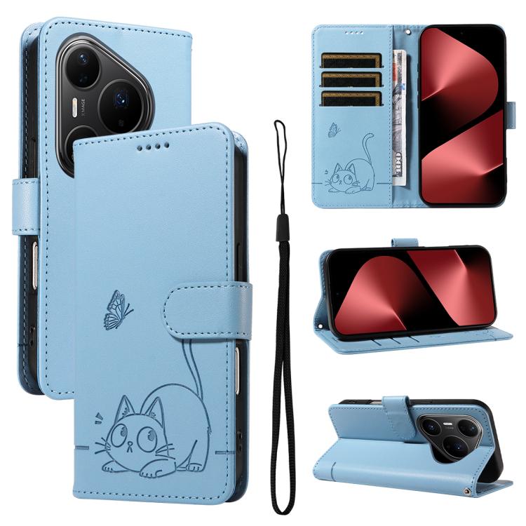 Adorable Cat Embossed Pattern Flip Leather Phone Case, For Huawei Pura 90 Pro Max 5G, For Huawei Pura 90 Pro 5G, For Huawei Pura 90 5G, For Huawei Nova 14 / Nova 14 Lite, For Huawei Pura 80 Ultra 5G, For Huawei Pura 80 Pro 5G, For Huawei Pura 80 5G