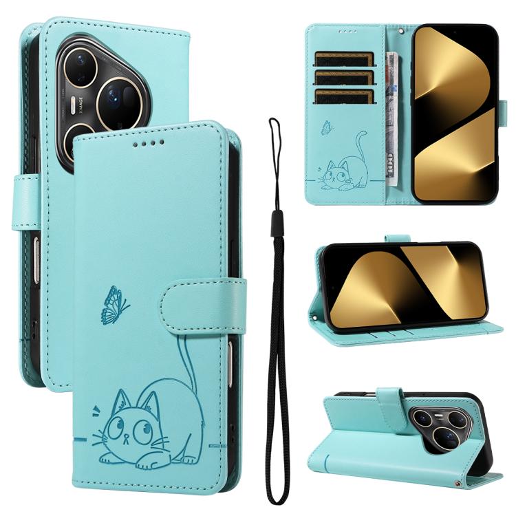 Adorable Cat Embossed Pattern Flip Leather Phone Case, For Huawei Pura 90 Pro Max 5G, For Huawei Pura 90 Pro 5G, For Huawei Pura 90 5G, For Huawei Nova 14 / Nova 14 Lite, For Huawei Pura 80 Ultra 5G, For Huawei Pura 80 Pro 5G, For Huawei Pura 80 5G