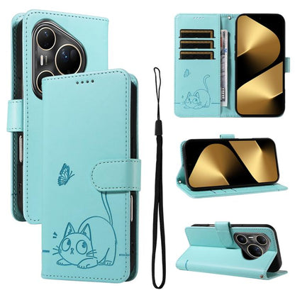 Adorable Cat Embossed Pattern Flip Leather Phone Case, For Huawei Pura 90 Pro Max 5G, For Huawei Pura 90 Pro 5G, For Huawei Pura 90 5G, For Huawei Nova 14 / Nova 14 Lite, For Huawei Pura 80 Ultra 5G, For Huawei Pura 80 Pro 5G, For Huawei Pura 80 5G
