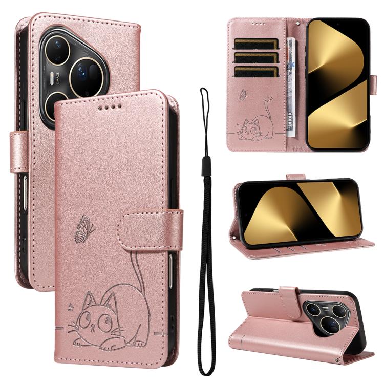 Adorable Cat Embossed Pattern Flip Leather Phone Case, For Huawei Pura 90 Pro Max 5G, For Huawei Pura 90 Pro 5G, For Huawei Pura 90 5G, For Huawei Nova 14 / Nova 14 Lite, For Huawei Pura 80 Ultra 5G, For Huawei Pura 80 Pro 5G, For Huawei Pura 80 5G