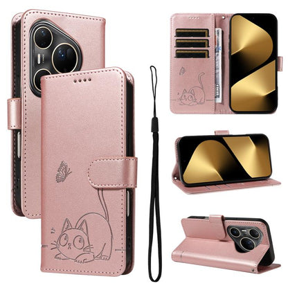 Adorable Cat Embossed Pattern Flip Leather Phone Case, For Huawei Pura 90 Pro Max 5G, For Huawei Pura 90 Pro 5G, For Huawei Pura 90 5G, For Huawei Nova 14 / Nova 14 Lite, For Huawei Pura 80 Ultra 5G, For Huawei Pura 80 Pro 5G, For Huawei Pura 80 5G