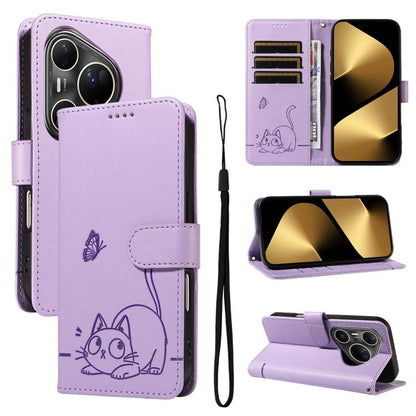 Adorable Cat Embossed Pattern Flip Leather Phone Case, For Huawei Pura 90 Pro Max 5G, For Huawei Pura 90 Pro 5G, For Huawei Pura 90 5G, For Huawei Nova 14 / Nova 14 Lite, For Huawei Pura 80 Ultra 5G, For Huawei Pura 80 Pro 5G, For Huawei Pura 80 5G