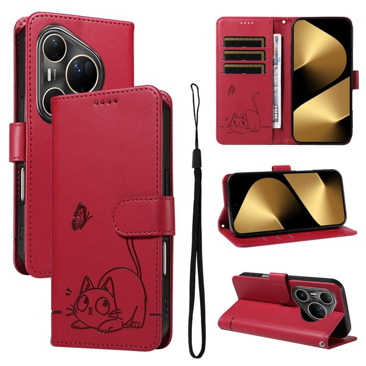 Adorable Cat Embossed Pattern Flip Leather Phone Case, For Huawei Pura 90 Pro Max 5G, For Huawei Pura 90 Pro 5G, For Huawei Pura 90 5G, For Huawei Nova 14 / Nova 14 Lite, For Huawei Pura 80 Ultra 5G, For Huawei Pura 80 Pro 5G, For Huawei Pura 80 5G