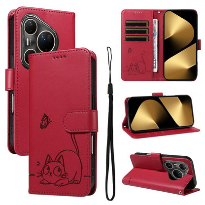 Adorable Cat Embossed Pattern Flip Leather Phone Case, For Huawei Pura 90 Pro Max 5G, For Huawei Pura 90 Pro 5G, For Huawei Pura 90 5G, For Huawei Nova 14 / Nova 14 Lite, For Huawei Pura 80 Ultra 5G, For Huawei Pura 80 Pro 5G, For Huawei Pura 80 5G