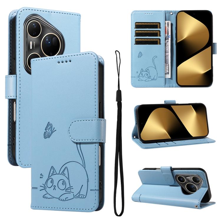 Adorable Cat Embossed Pattern Flip Leather Phone Case, For Huawei Pura 90 Pro Max 5G, For Huawei Pura 90 Pro 5G, For Huawei Pura 90 5G, For Huawei Nova 14 / Nova 14 Lite, For Huawei Pura 80 Ultra 5G, For Huawei Pura 80 Pro 5G, For Huawei Pura 80 5G
