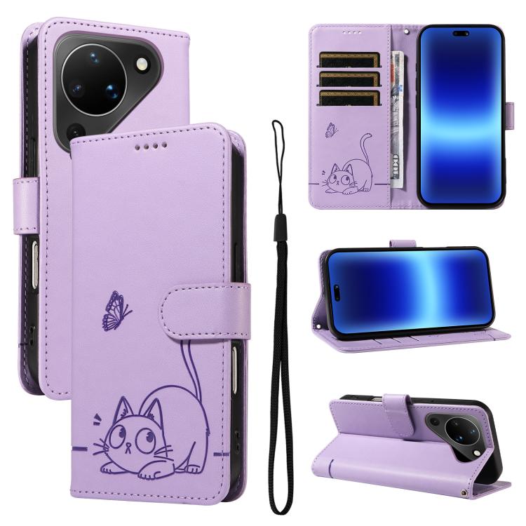 Adorable Cat Embossed Pattern Flip Leather Phone Case, For Huawei Pura 90 Pro Max 5G, For Huawei Pura 90 Pro 5G, For Huawei Pura 90 5G, For Huawei Nova 14 / Nova 14 Lite, For Huawei Pura 80 Ultra 5G, For Huawei Pura 80 Pro 5G, For Huawei Pura 80 5G