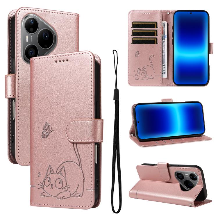 Adorable Cat Embossed Pattern Flip Leather Phone Case, For Huawei Pura 90 Pro Max 5G, For Huawei Pura 90 Pro 5G, For Huawei Pura 90 5G, For Huawei Nova 14 / Nova 14 Lite, For Huawei Pura 80 Ultra 5G, For Huawei Pura 80 Pro 5G, For Huawei Pura 80 5G
