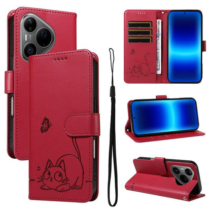 Adorable Cat Embossed Pattern Flip Leather Phone Case, For Huawei Pura 90 Pro Max 5G, For Huawei Pura 90 Pro 5G, For Huawei Pura 90 5G, For Huawei Nova 14 / Nova 14 Lite, For Huawei Pura 80 Ultra 5G, For Huawei Pura 80 Pro 5G, For Huawei Pura 80 5G