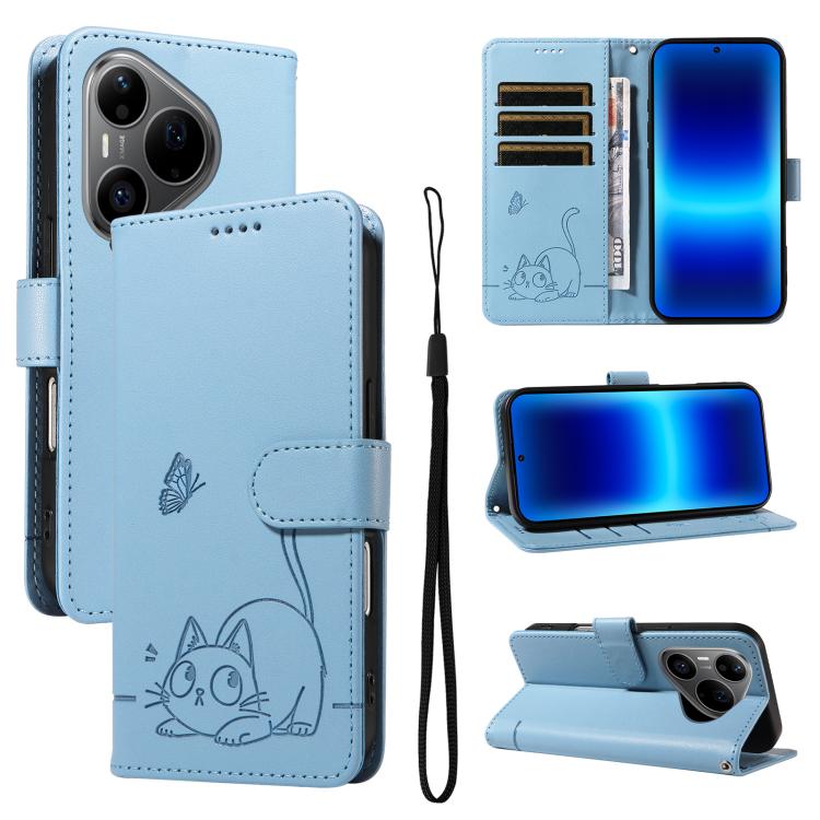 Adorable Cat Embossed Pattern Flip Leather Phone Case, For Huawei Pura 90 Pro Max 5G, For Huawei Pura 90 Pro 5G, For Huawei Pura 90 5G, For Huawei Nova 14 / Nova 14 Lite, For Huawei Pura 80 Ultra 5G, For Huawei Pura 80 Pro 5G, For Huawei Pura 80 5G