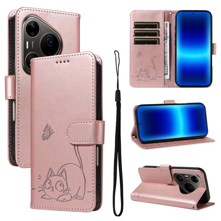 Adorable Cat Embossed Pattern Flip Leather Phone Case, For Huawei Pura 90 Pro Max 5G, For Huawei Pura 90 Pro 5G, For Huawei Pura 90 5G, For Huawei Nova 14 / Nova 14 Lite, For Huawei Pura 80 Ultra 5G, For Huawei Pura 80 Pro 5G, For Huawei Pura 80 5G