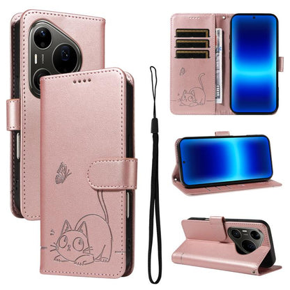 Adorable Cat Embossed Pattern Flip Leather Phone Case, For Huawei Pura 90 Pro Max 5G, For Huawei Pura 90 Pro 5G, For Huawei Pura 90 5G, For Huawei Nova 14 / Nova 14 Lite, For Huawei Pura 80 Ultra 5G, For Huawei Pura 80 Pro 5G, For Huawei Pura 80 5G
