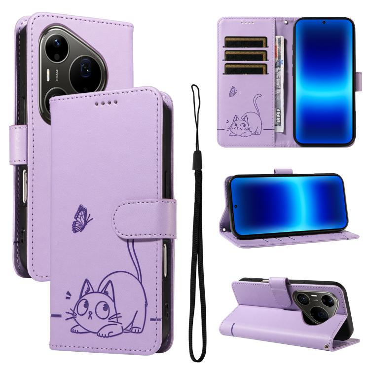 Adorable Cat Embossed Pattern Flip Leather Phone Case, For Huawei Pura 90 Pro Max 5G, For Huawei Pura 90 Pro 5G, For Huawei Pura 90 5G, For Huawei Nova 14 / Nova 14 Lite, For Huawei Pura 80 Ultra 5G, For Huawei Pura 80 Pro 5G, For Huawei Pura 80 5G