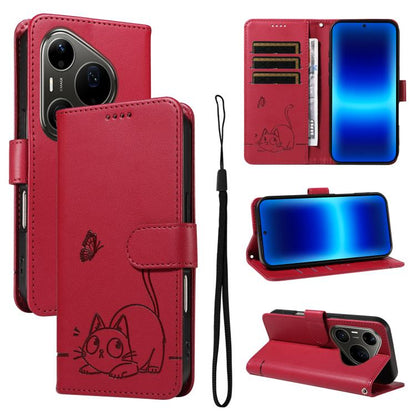 Adorable Cat Embossed Pattern Flip Leather Phone Case, For Huawei Pura 90 Pro Max 5G, For Huawei Pura 90 Pro 5G, For Huawei Pura 90 5G, For Huawei Nova 14 / Nova 14 Lite, For Huawei Pura 80 Ultra 5G, For Huawei Pura 80 Pro 5G, For Huawei Pura 80 5G