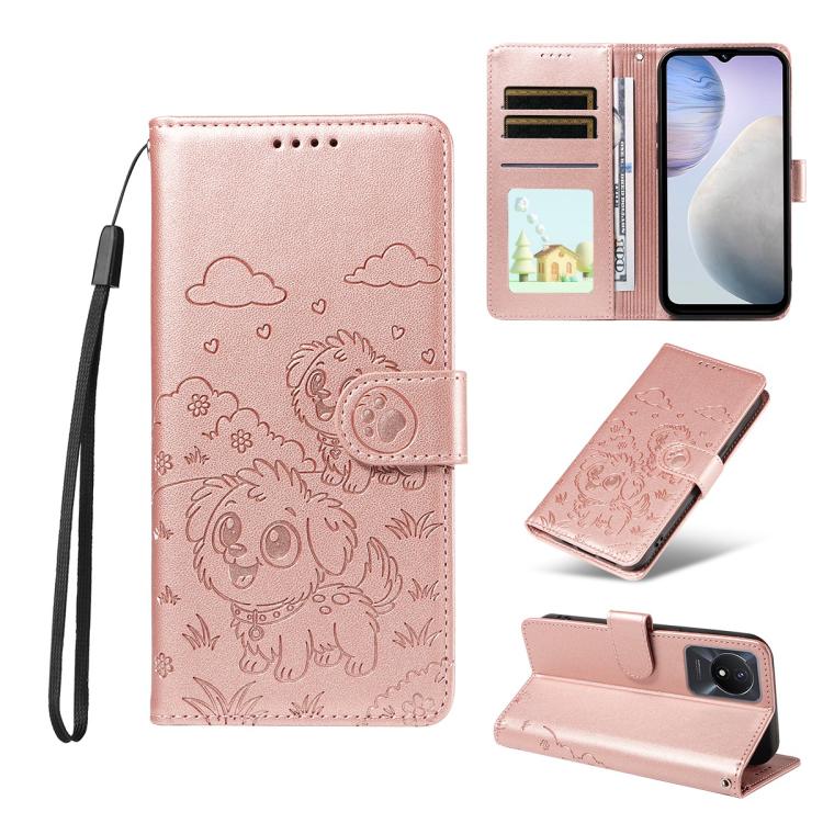 Embossed Heart Dog RFID Blocking Wallet Leather Phone Case, For vivo Y28 4G / Y37 Pro, For vivo Y03 4G / Y18 / Y18e / Y28s 5G, For vivo Y38 5G / T3X 5G / Y100+, For vivo Y100 IDN / Y200e 5G / T3 5G, For vivo Y17s / Y36i 5G / Y28 5G                     ...