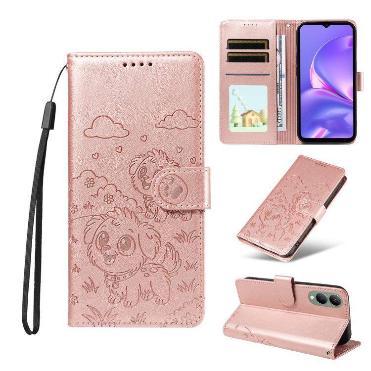 Embossed Heart Dog RFID Blocking Wallet Leather Phone Case, For vivo Y28 4G / Y37 Pro, For vivo Y03 4G / Y18 / Y18e / Y28s 5G, For vivo Y38 5G / T3X 5G / Y100+, For vivo Y100 IDN / Y200e 5G / T3 5G, For vivo Y17s / Y36i 5G / Y28 5G                     ...