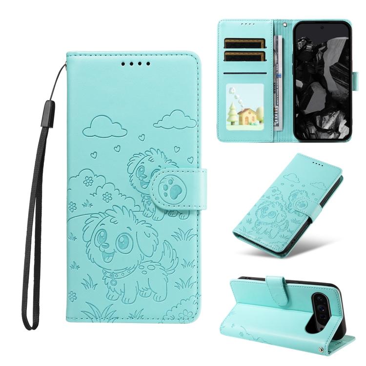 Embossed Heart Dog RFID Blocking Wallet Leather Phone Case, For Google Pixel 11a, For Google Pixel 11 Pro XL, For Google Pixel 11 / 11 Pro, For Google Pixel 10a, For Google Pixel 10 Pro XL / 9 Pro XL, For Google Pixel 10 / 10 Pro / 9 / 9 Pro           ...