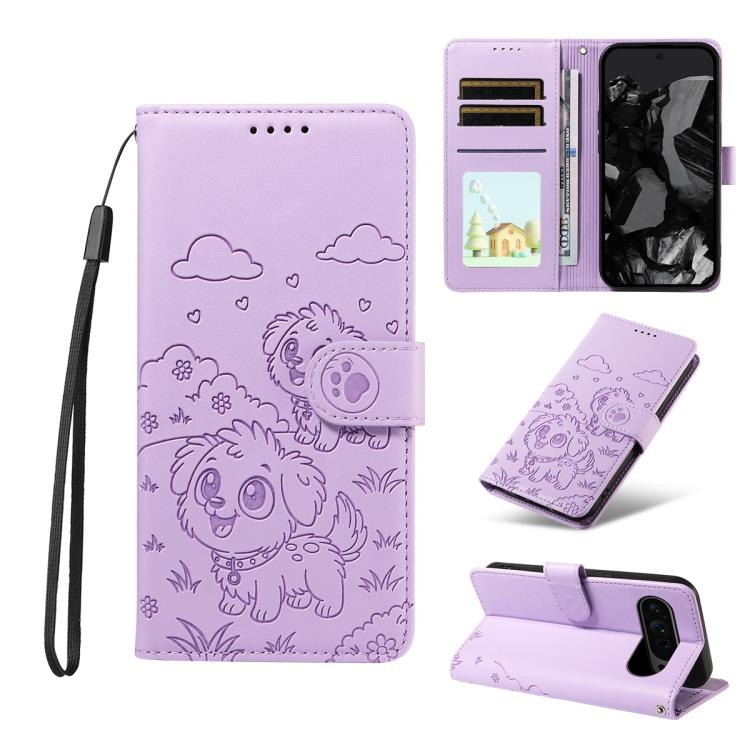 Embossed Heart Dog RFID Blocking Wallet Leather Phone Case, For Google Pixel 11a, For Google Pixel 11 Pro XL, For Google Pixel 11 / 11 Pro, For Google Pixel 10a, For Google Pixel 10 Pro XL / 9 Pro XL, For Google Pixel 10 / 10 Pro / 9 / 9 Pro           ...