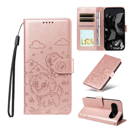 Embossed Heart Dog RFID Blocking Wallet Leather Phone Case, For Google Pixel 11a, For Google Pixel 11 Pro XL, For Google Pixel 11 / 11 Pro, For Google Pixel 10a, For Google Pixel 10 Pro XL / 9 Pro XL, For Google Pixel 10 / 10 Pro / 9 / 9 Pro           ...