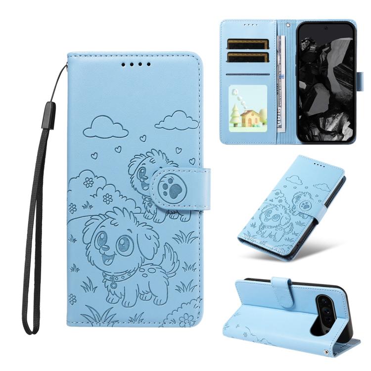 Embossed Heart Dog RFID Blocking Wallet Leather Phone Case, For Google Pixel 11a, For Google Pixel 11 Pro XL, For Google Pixel 11 / 11 Pro, For Google Pixel 10a, For Google Pixel 10 Pro XL / 9 Pro XL, For Google Pixel 10 / 10 Pro / 9 / 9 Pro           ...