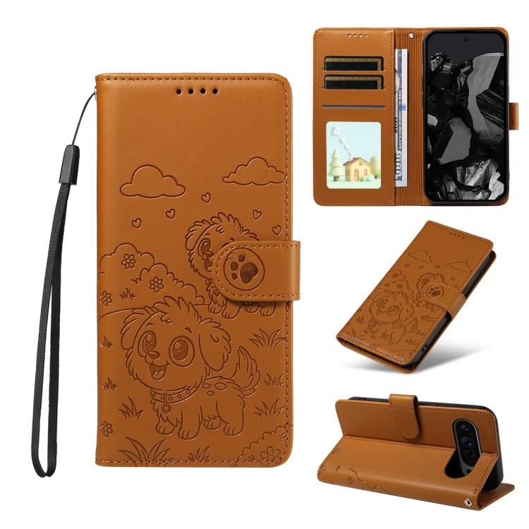 Embossed Heart Dog RFID Blocking Wallet Leather Phone Case, For Google Pixel 11a, For Google Pixel 11 Pro XL, For Google Pixel 11 / 11 Pro, For Google Pixel 10a, For Google Pixel 10 Pro XL / 9 Pro XL, For Google Pixel 10 / 10 Pro / 9 / 9 Pro           ...