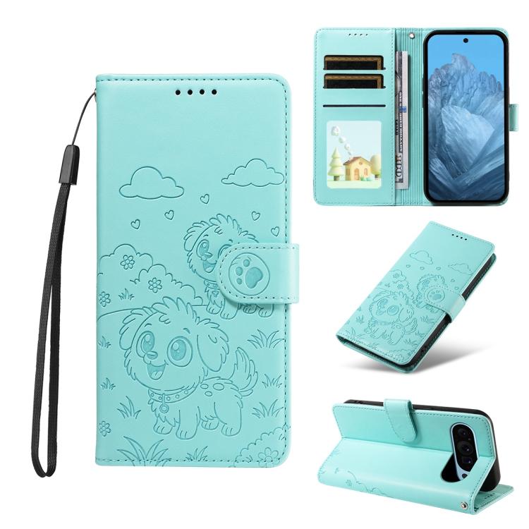 Embossed Heart Dog RFID Blocking Wallet Leather Phone Case, For Google Pixel 11a, For Google Pixel 11 Pro XL, For Google Pixel 11 / 11 Pro, For Google Pixel 10a, For Google Pixel 10 Pro XL / 9 Pro XL, For Google Pixel 10 / 10 Pro / 9 / 9 Pro           ...