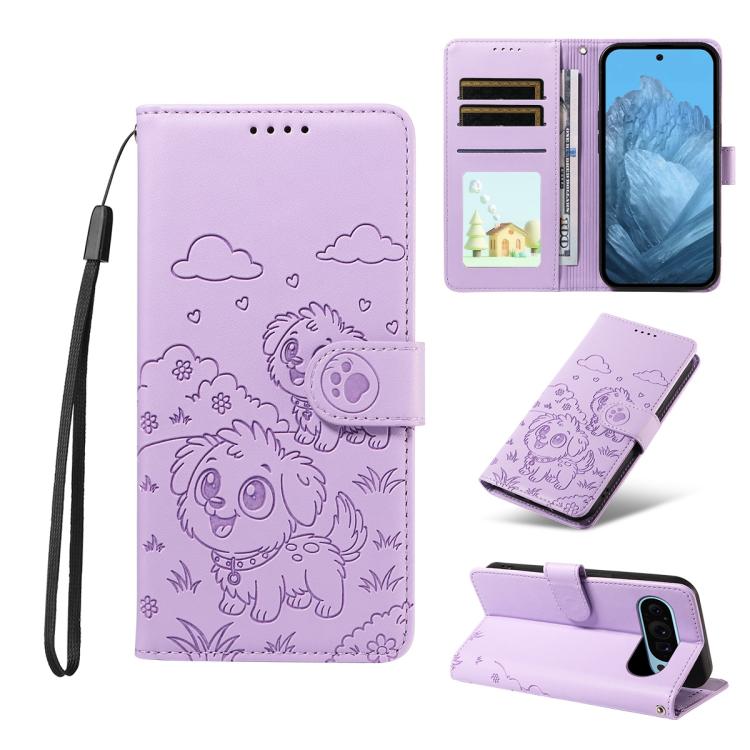 Embossed Heart Dog RFID Blocking Wallet Leather Phone Case, For Google Pixel 11a, For Google Pixel 11 Pro XL, For Google Pixel 11 / 11 Pro, For Google Pixel 10a, For Google Pixel 10 Pro XL / 9 Pro XL, For Google Pixel 10 / 10 Pro / 9 / 9 Pro           ...