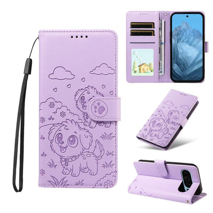 Embossed Heart Dog RFID Blocking Wallet Leather Phone Case, For Google Pixel 11a, For Google Pixel 11 Pro XL, For Google Pixel 11 / 11 Pro, For Google Pixel 10a, For Google Pixel 10 Pro XL / 9 Pro XL, For Google Pixel 10 / 10 Pro / 9 / 9 Pro           ...