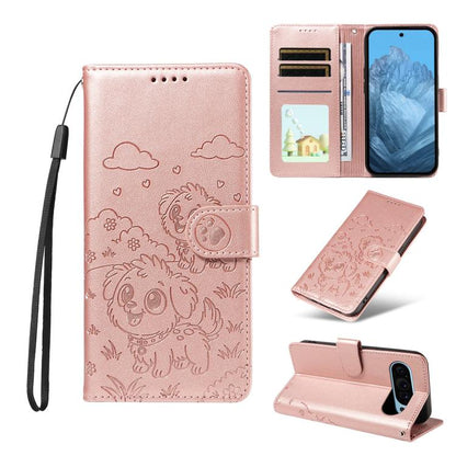 Embossed Heart Dog RFID Blocking Wallet Leather Phone Case, For Google Pixel 11a, For Google Pixel 11 Pro XL, For Google Pixel 11 / 11 Pro, For Google Pixel 10a, For Google Pixel 10 Pro XL / 9 Pro XL, For Google Pixel 10 / 10 Pro / 9 / 9 Pro           ...