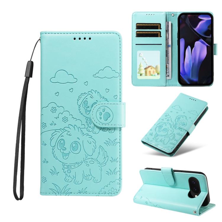 Embossed Heart Dog RFID Blocking Wallet Leather Phone Case, For Google Pixel 11a, For Google Pixel 11 Pro XL, For Google Pixel 11 / 11 Pro, For Google Pixel 10a, For Google Pixel 10 Pro XL / 9 Pro XL, For Google Pixel 10 / 10 Pro / 9 / 9 Pro           ...