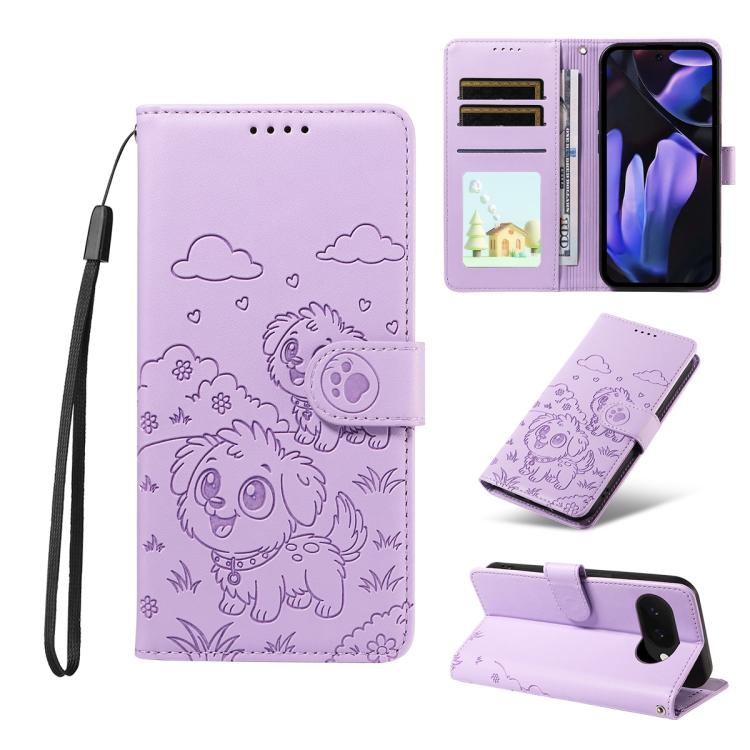 Embossed Heart Dog RFID Blocking Wallet Leather Phone Case, For Google Pixel 11a, For Google Pixel 11 Pro XL, For Google Pixel 11 / 11 Pro, For Google Pixel 10a, For Google Pixel 10 Pro XL / 9 Pro XL, For Google Pixel 10 / 10 Pro / 9 / 9 Pro           ...