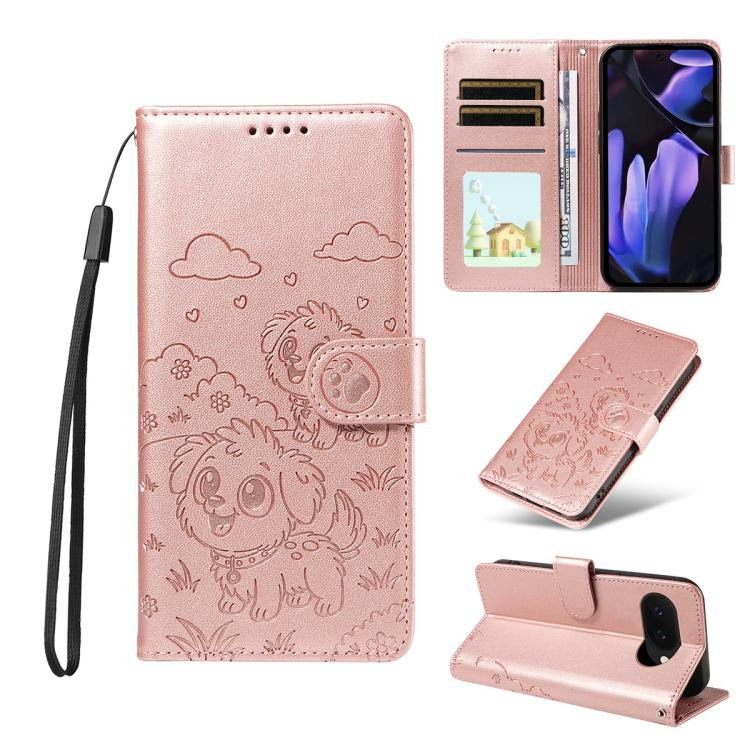 Embossed Heart Dog RFID Blocking Wallet Leather Phone Case, For Google Pixel 11a, For Google Pixel 11 Pro XL, For Google Pixel 11 / 11 Pro, For Google Pixel 10a, For Google Pixel 10 Pro XL / 9 Pro XL, For Google Pixel 10 / 10 Pro / 9 / 9 Pro           ...